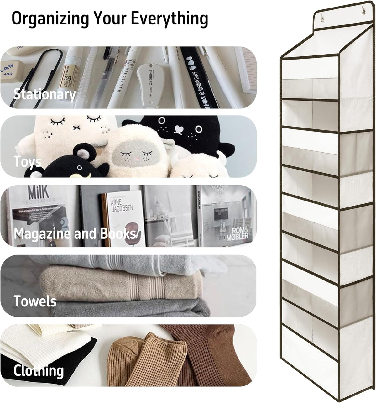 TYMENSH Pink Over Door Organizer with 5 Large Clear Pockets and 6 Side Mesh Pockets, Anti-Tilt Hanging Door Storage for Nursery, Bedroom, Bathroom, Closet, Toys, Baby Essentials