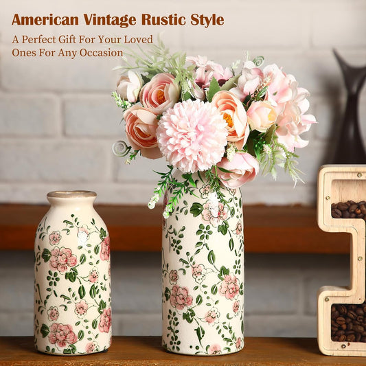 2 Pcs Ceramic Small Vase Rustic Farmhouse Vase Boho Vases Home Decoration for Your Kitchen Bedroom Office Bathroom & Shelf Centerpiece Table Decorative(Simplicity)