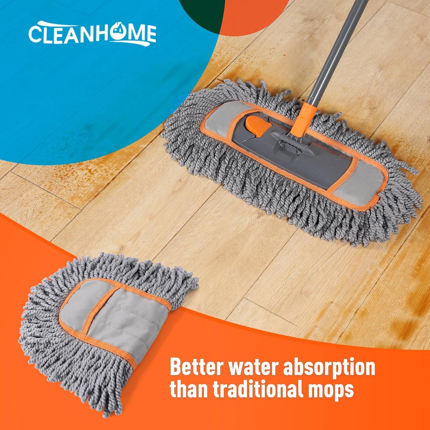 CLEANHOME Microfiber Dust Mop Replacement Pads for Hardwood Floor Cleaning, Washable and Reusable Chenille Mop Pads 3 Packs