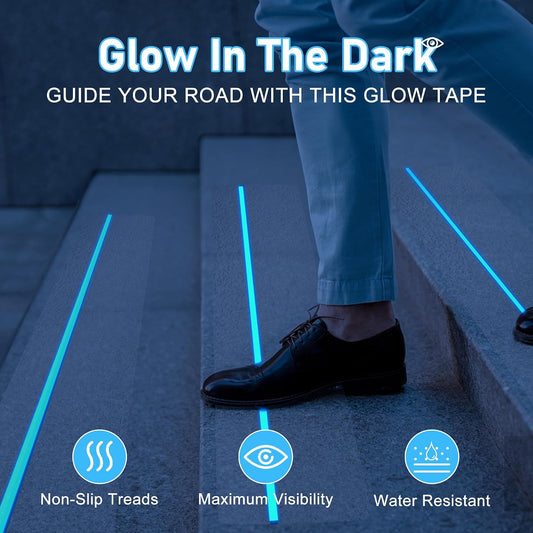 4'' x 24'' Clear Stair Treads Non Slip with Glow in Dark Blue Stripe, 15 Pack Pre-Cut Transparent Non Slip Strips Indoor Outdoor for Stairs,Bathroom,Bathtub, PEVA Safe for Elders,Kids,Pets
