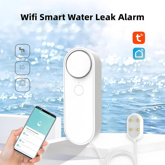 WiFi Water Level Detector Tuya Smart Sensor Alarm Dual Probe Loud Volume APP Alert Monitoring with 6.5 Feet Detection Line for Swimming Pool Fish Tank Aquarium