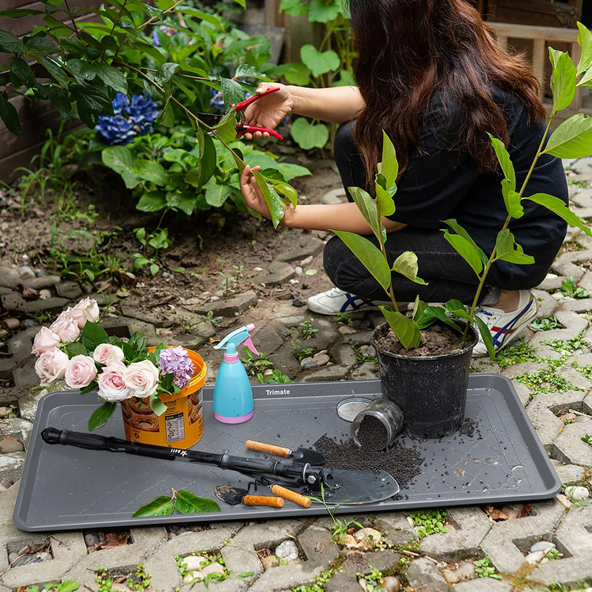 Extra Large All-Weather Boot Tray 40x20 in, Waterproof Shoe Mat with 1.25 in Raised Edge, Recycled Polypropylene Floor Protector for Entryway and Mudroom, Black