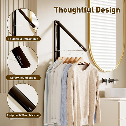 Clothes Drying Rack, Laundry Room Wall Mounted Retractable Clothes Hanger Drying Rack, Laundry Clothing Drying Rack Folding Indoor or Outdoor, Easy Installation Aluminium Dryer, 1pcs(White)