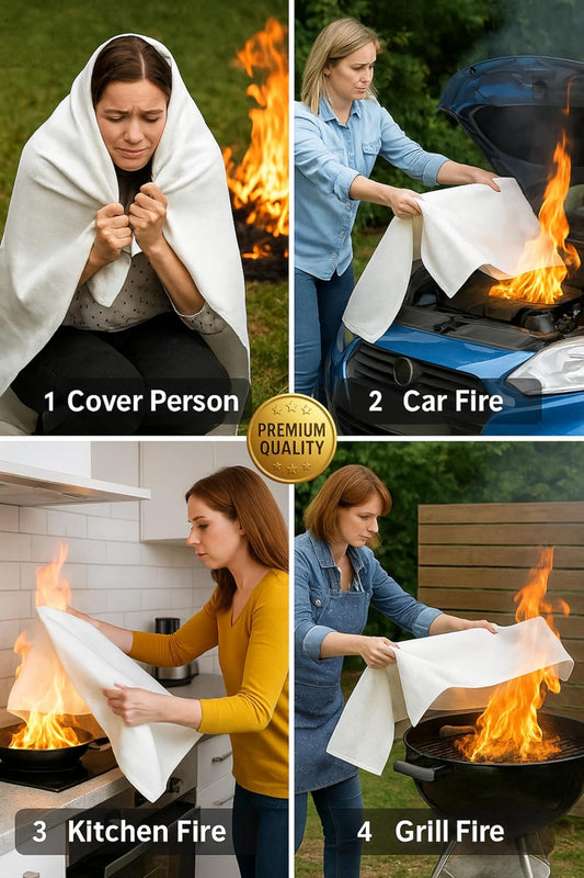 Batzo's BraveShield Emergency Fire Blanket 40"x40" 2-Pack – Premium, Lab-Tested, Fireproof, Heat-Resistant, CE Certified for Home, Kitchen, Car and Outdoor Safety