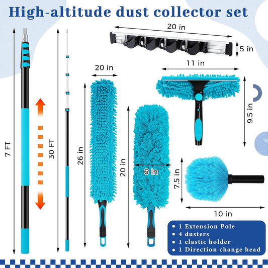 36ft Extra Long High Ceiling Duster with Extension Pole, Long Reach Cleaning Kit for Ceiling Fans, Windows & Cobwebs, Telescoping Pole with 6 Attachments for Home Church Warehouse Cleaning