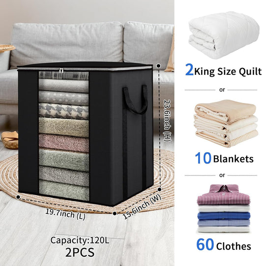 Fixwal Extra Large Blanket Storage Bags 120L Comforter Storage Bags with Reinforced Handles Breathable Clothes Storage Containers for King Comforter Bedding Pillow Sheet Grey