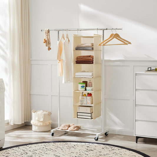 MAX Houser 6 Tier Shelf Hanging Closet Organizer, Closet Hanging Shelf with 2 Sturdy Hooks for Storage, Foldable (Grey)