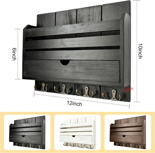 Brown Wall Key Rack Multi Hooks Entryway Storage Box | Entryway Wall Decor Key and Mail Rack, Functional Storage Solution for Bedroom, Office & Apartment