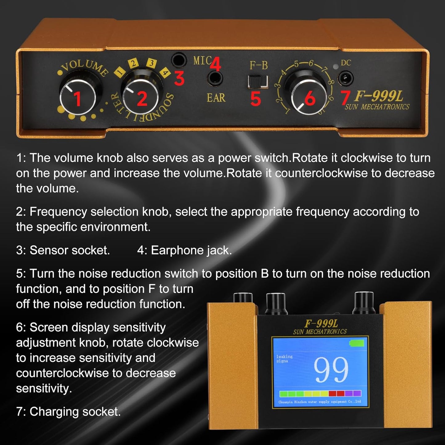 Underground Water Leak Detector, Water Pipe Leak Detector, Two Size Sensors Precise Positioning, High-Sensitivity Digital Display Leakage Sensor, Carrying Case