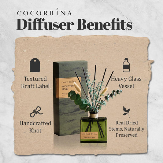 COCORRÍNA Reed Diffuser, 6.76 oz Moroccan Amber Scent Reed Diffuser with 6 Sticks & Dried Flowers, Long Lasting Elegant Fragrance Home Décor for Bathroom Bedroom Office