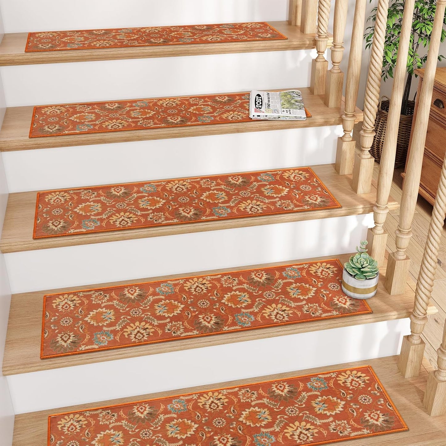 Lahome Carpet Stair Treads Non Slip Backing, 15 Pack 8" X 30" Stair Treads for Wooden Steps Indoor, Soft Washable Stairway Stair Runners Oriental Staircase Rugs for Kids Pets Elders(15pc, Grey)