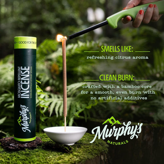 Murphy's Naturals Citronella Mosquito Repellent Incense Sticks, 24 Count | Bamboo-core sticks infused with citronella, rosemary, lemongrass, peppermint & cedarwood oils; 2+ hr burn for outdoor use