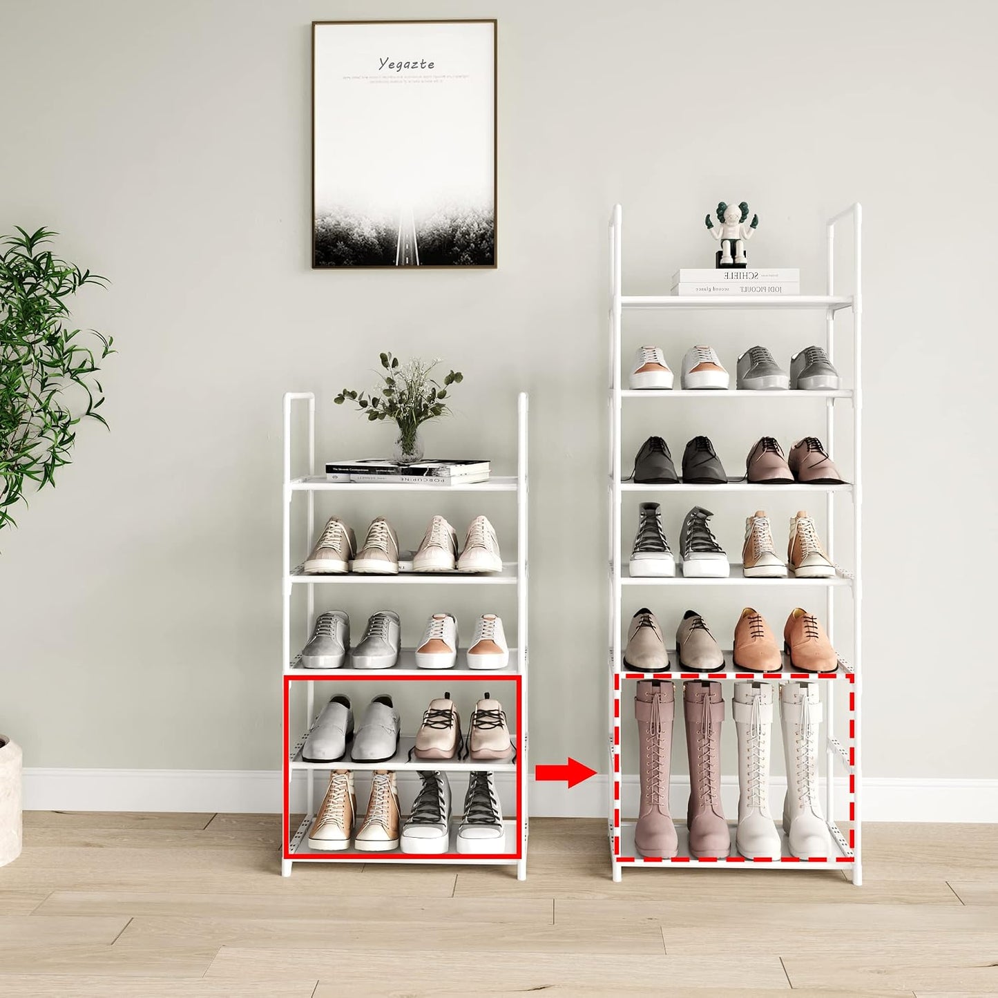 Upgrade Stackable Small Shoe Rack, 4-Tier Shoe Shelf Storage Organizer with Handle for Entryway, Hallway and Closet (Black)