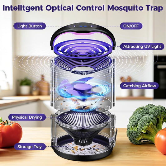Fly Trap Indoor, Fruit Fly Traps for Indoors Flying Insect Gnat Traps for House Indoor with Adjustable Lighting, Bug Zapper Indoor, Gnat Killer Catcher with 10 Refills (Black)