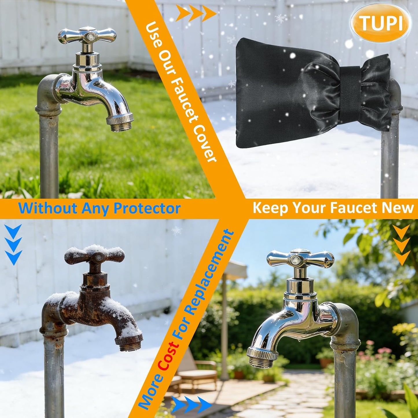 TUPI 2 Pack Outdoor Faucet Covers for Winter | Pro Freeze Protection | Waterproof Spigot Cover, Reusable Winter Insulated Faucet Pipe Protector for Outside Spigot, Hose bib, Water Tap, 8.5" H x6.1 W