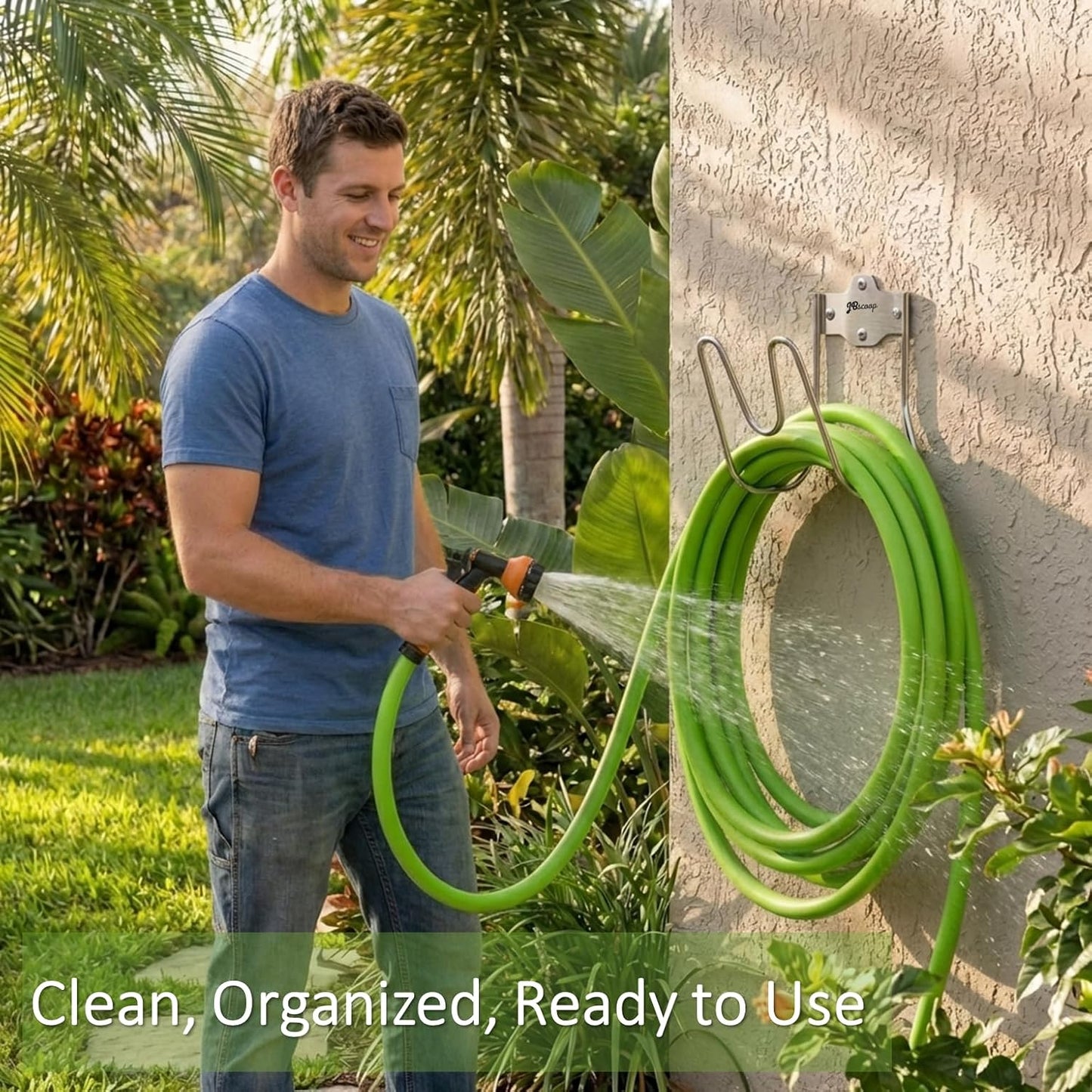 JBscoop Garden Water Hose Holders for Outside wall Mount - Silver SUS304 Garden Hose Hangers, Hose Hanger Hose Hooks for Water Hose, Extension Cords