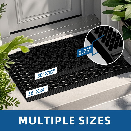 Mibao Front Door Mat Outside Entrance, Heavy Duty Welcome Rubber Doormat Waterproof, All Weather Dirt Trapper Non-Slip Drainage Doormat, Entry Mat for Garage Home Pool Commercial, 17" x 29.5", Black
