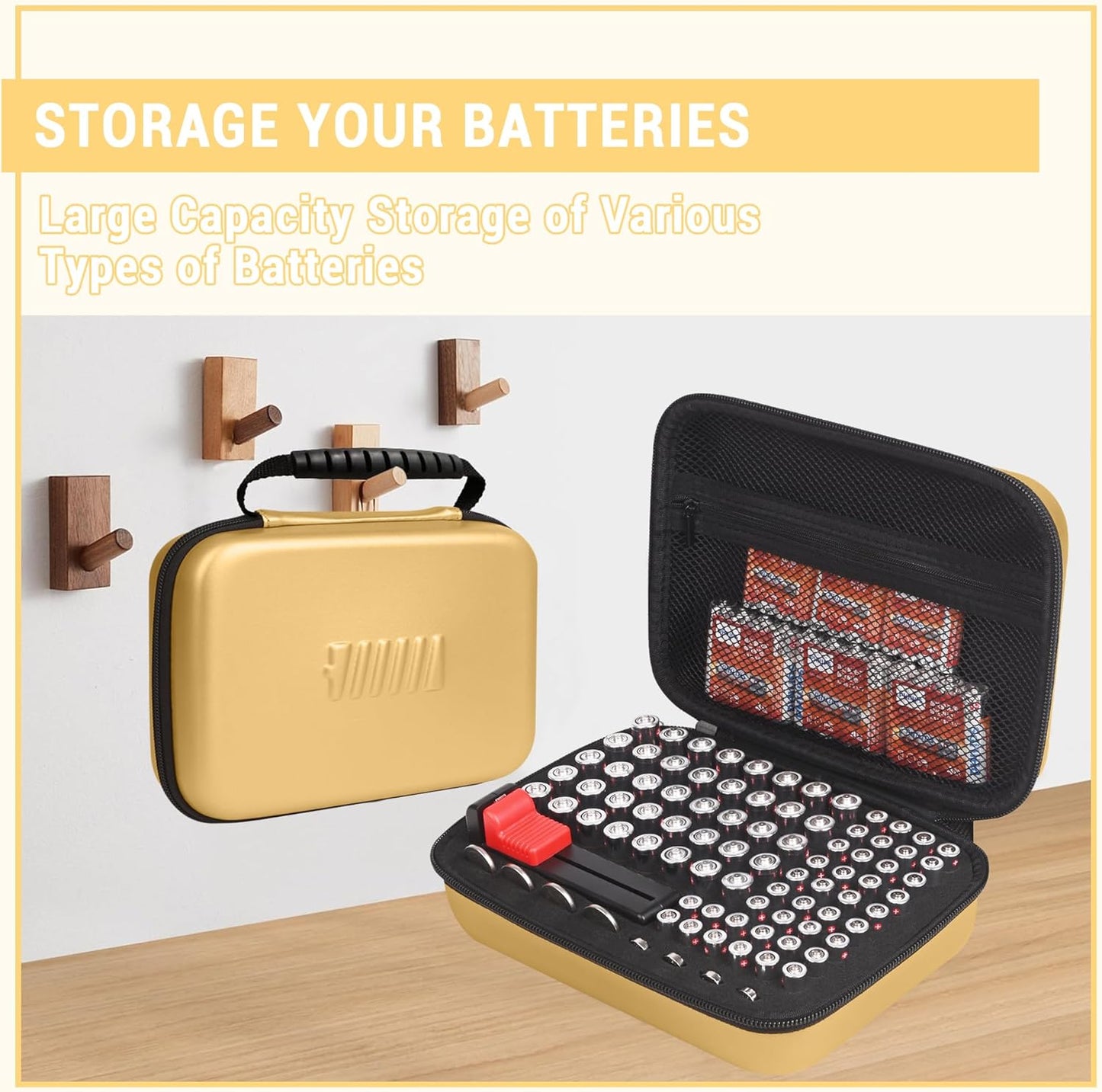 Battery Organizer Storage Case with Tester for AA AAA Button Battery Holder Carrying 3 Batteries Variety Pack 88 Batteries Zipper Mesh Bag (Batteries Not Included) (black-green)