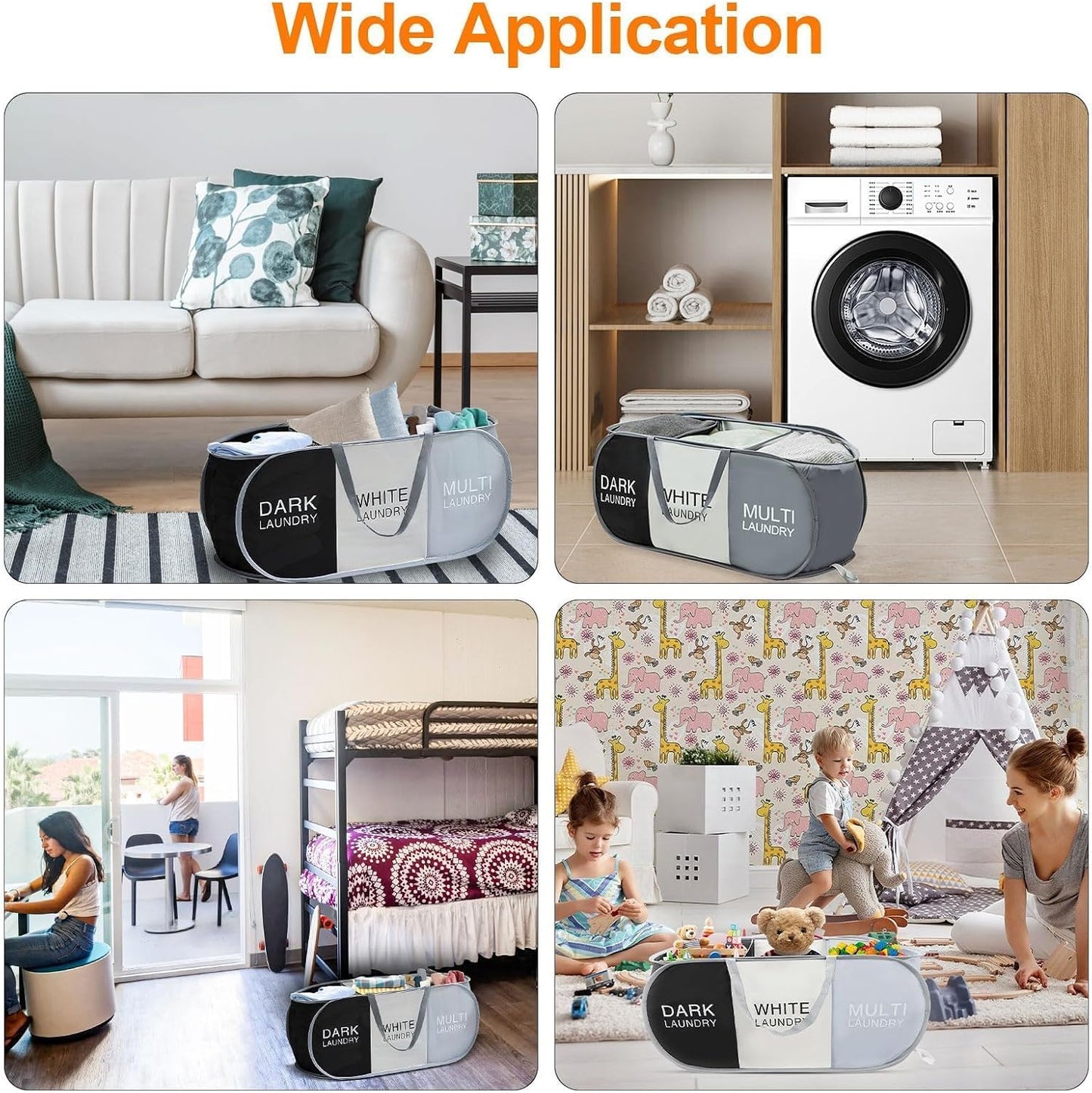 EEEKit 100L Pop Up Laundry Basket, 3 Sections Large Capacity Oxford Cloth Collapsible Laundry Hamper with Reinforced Handles, Space-Saving Sorting Organizer for Dorm Rooms, Bedrooms, Home and Travel