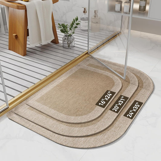 YDKGL Ultra Thin Bathroom Rugs Mat Quick Dry Absorbent Non Slip Bath Mat Bath Mats for Bathtub Mat Bathroom Carpet Fit Under Door Washable Floor Rubber Half Round Bath Rugs Grey 16x24