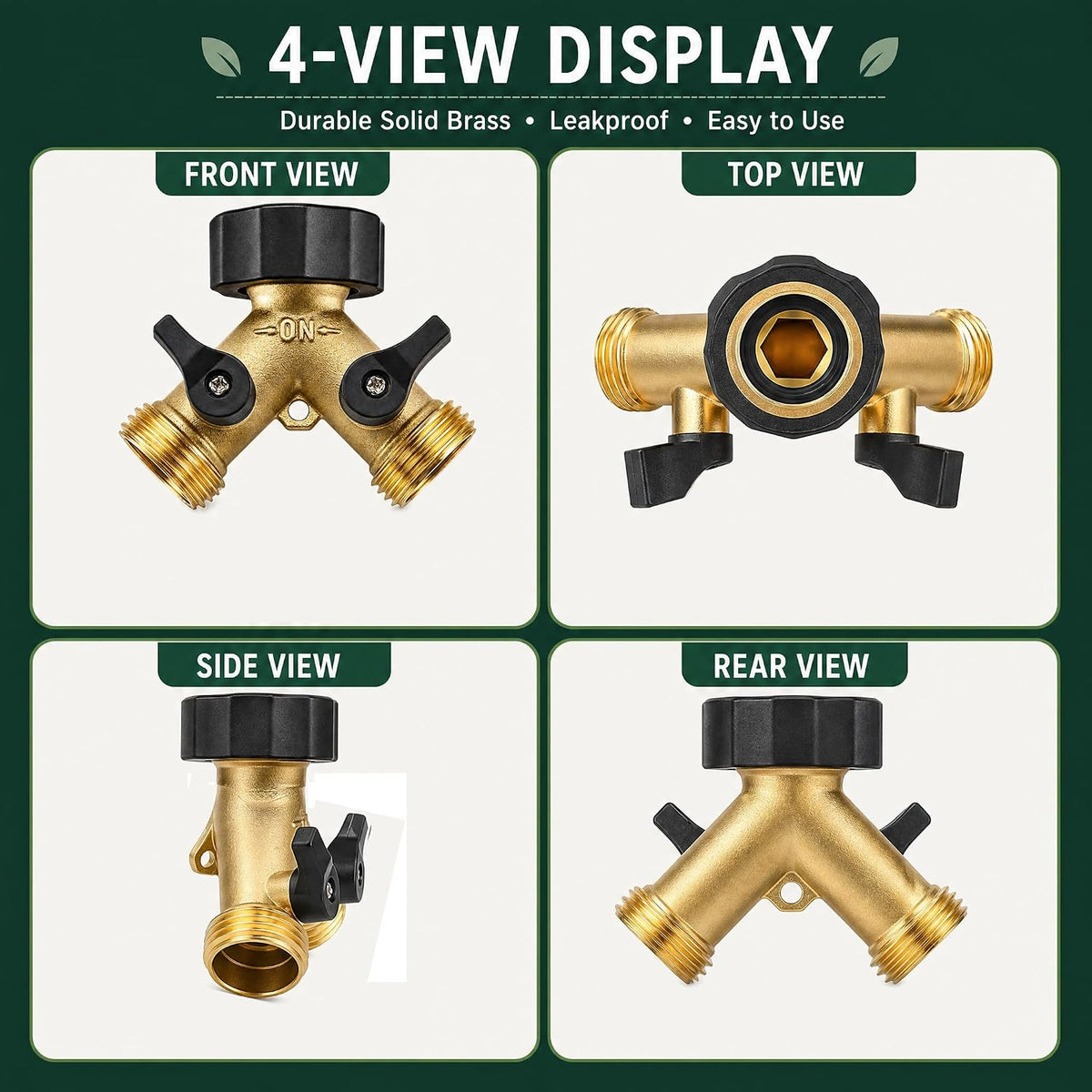 Xiny Tool Hose Splitter, Garden Hose Splitter Heavy Duty 2 Way, Solid Brass Water Hose Y Splitter 2 Valves with 2 Extra Rubber Washers