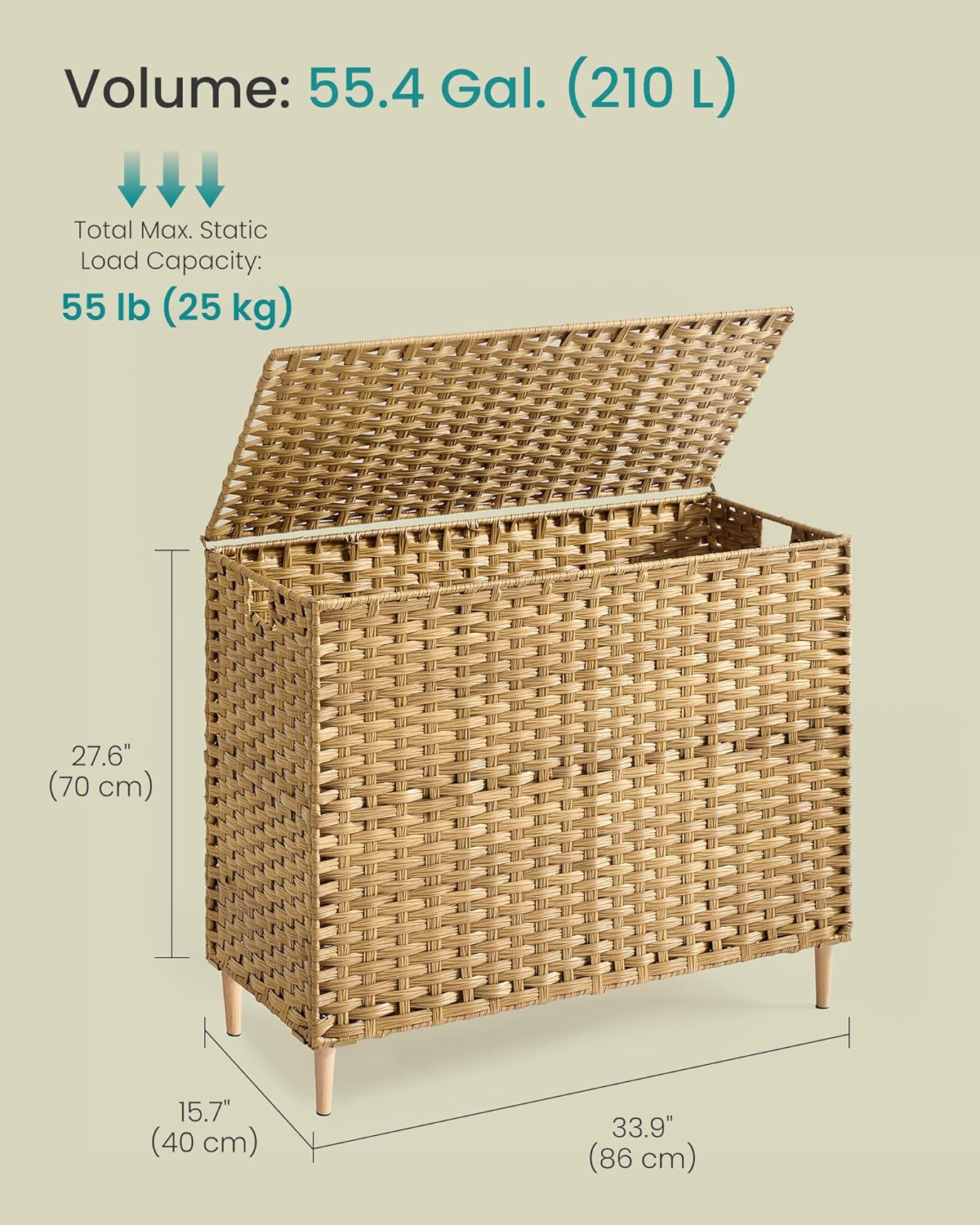 SONGMICS 3-Section Laundry Hamper with Lid, 42.2 Gal (160L) PE Rattan Laundry Basket with Removable Washable Liners, for Bedroom & Living Room, Chestnut Brown ULCB223ME01