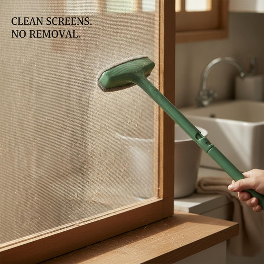 Window Screen Cleaning Brush, Double-Sided Mesh Tool with 13-Inch Handle for in-Place Maintenance, PP Plastic