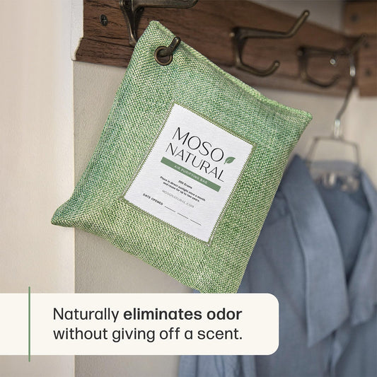 Moso Natural Air Purifying Bag 200g, Charcoal Odor Absorber, Car Odor Eliminator & Closet Deodorizer for Home & Pet, Lasts 2 Years, Unscented Bamboo Charcoal Bags, HGTV Editors' Pick (Green)