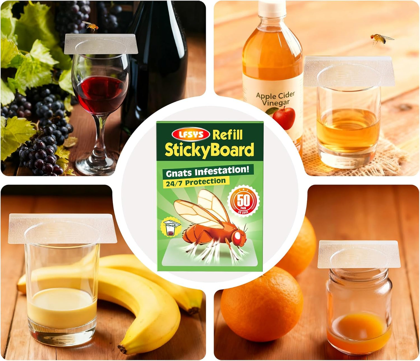 LFSYS Fruit Fly Traps for Indoors – 25 Pack DIY Cup Cover Adhesive Cards for Fruit Fly – Clear, Mess-Free, Indoor Use