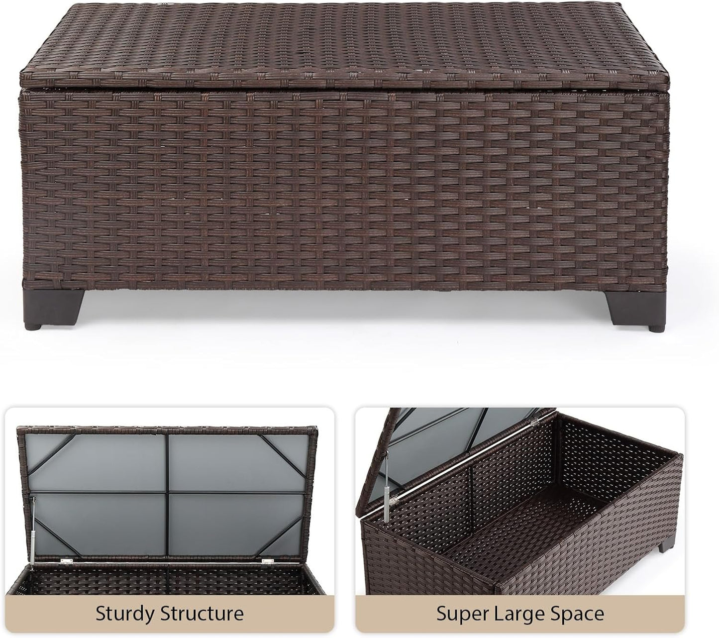 VINGLI Outdoor Storage Box, All-Weather Wicker Patio Deck Box for Garden, Backyard, Pool