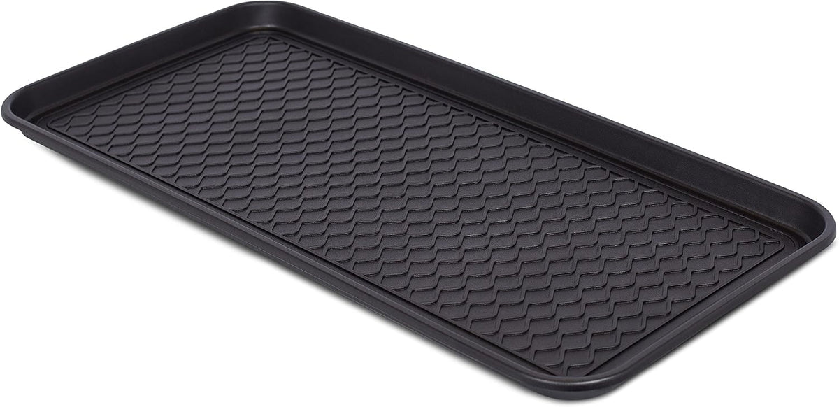 INTERNET'S BEST Waterproof Multi-Purpose Plastic Shoe Tray Boot Mat for Entryway, Dorm Room, Indoor Outdoor, Large Mud Pan, Utility Mat, Weather Resistant Floor Tray, 1 Pack - 30x15 - Black