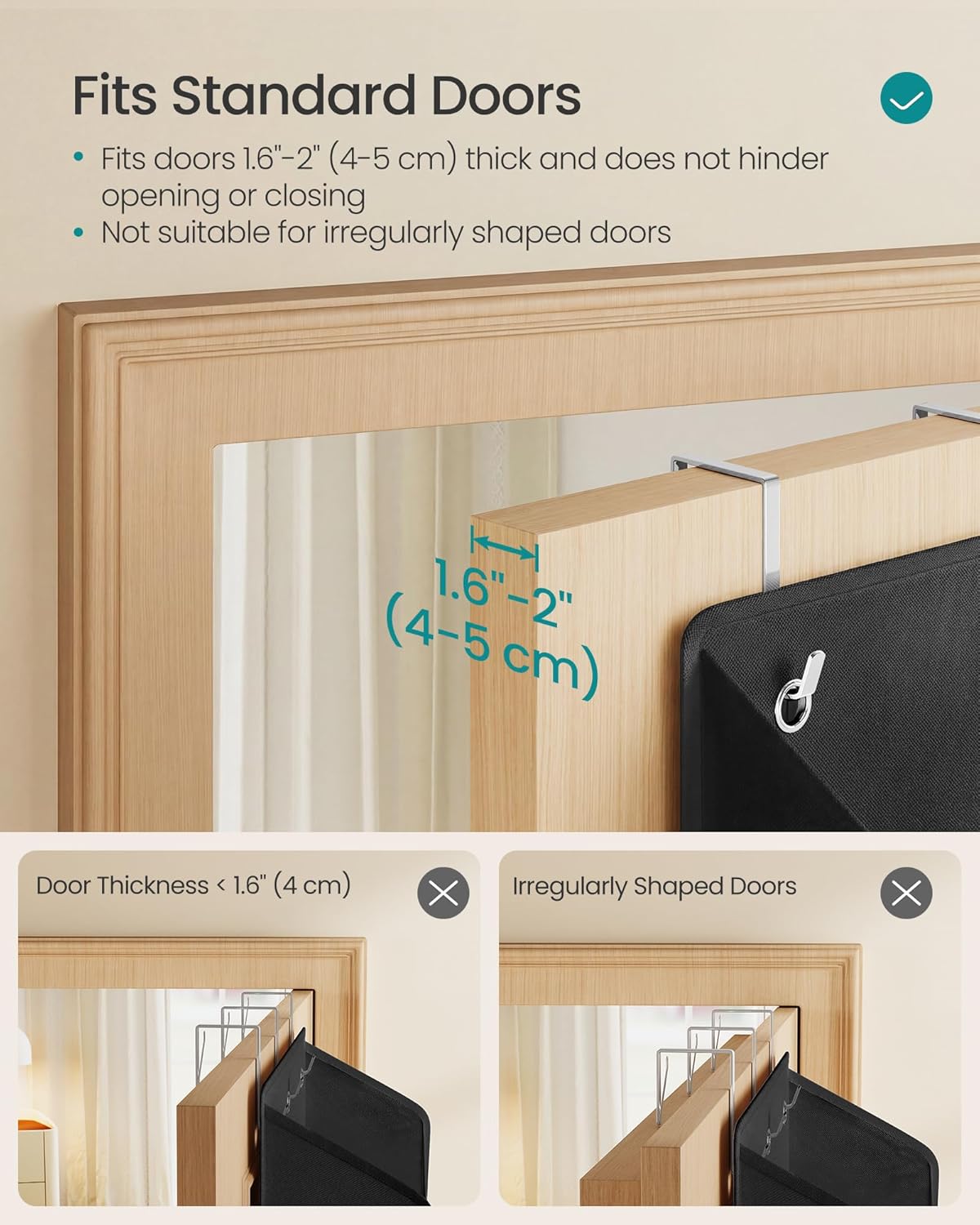 SONGMICS Over-the-Door Organizer, 5-Tier Door Hanging Storage Shelf | Heavy-Duty Closet Hanging Organizer Foldable, Transparent Pockets, Metal Hooks, Ink Black URDH010BH01
