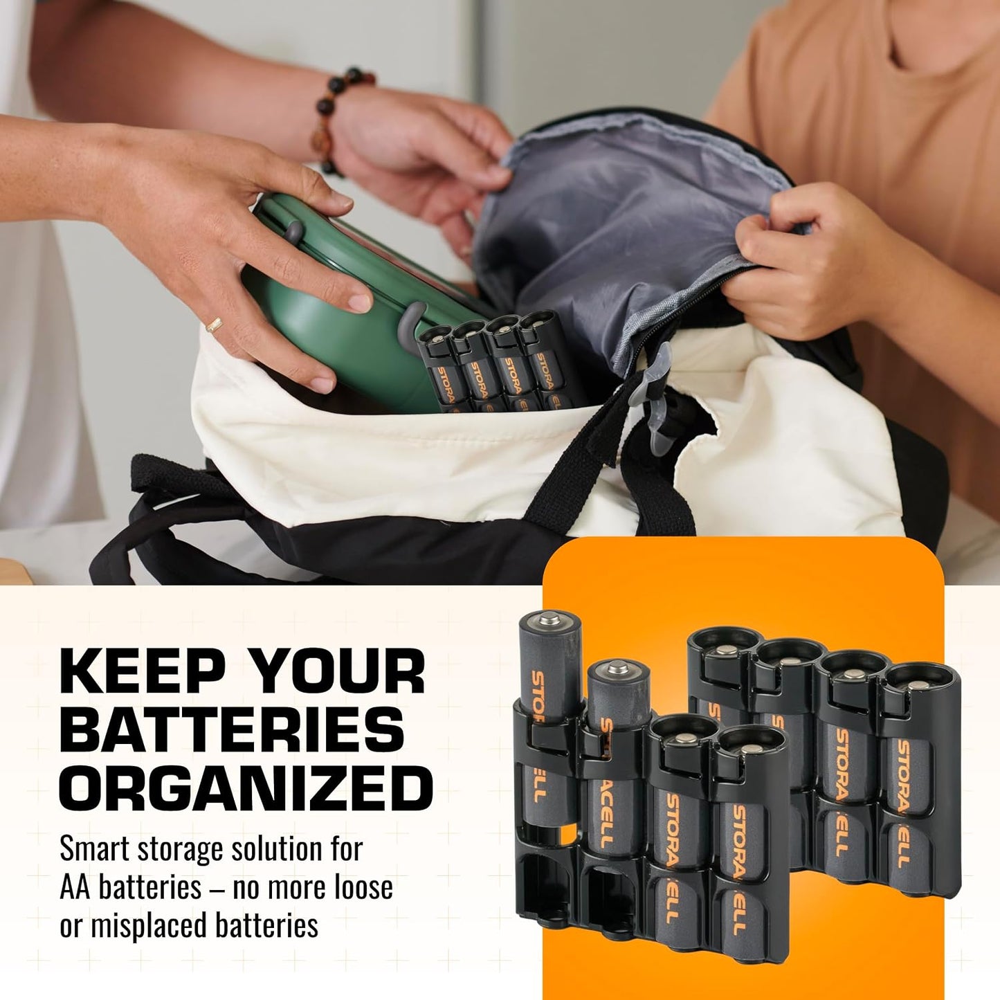 AA Battery Storage Caddy by Storacell, Black, Holds 4 Batteries (Not included)