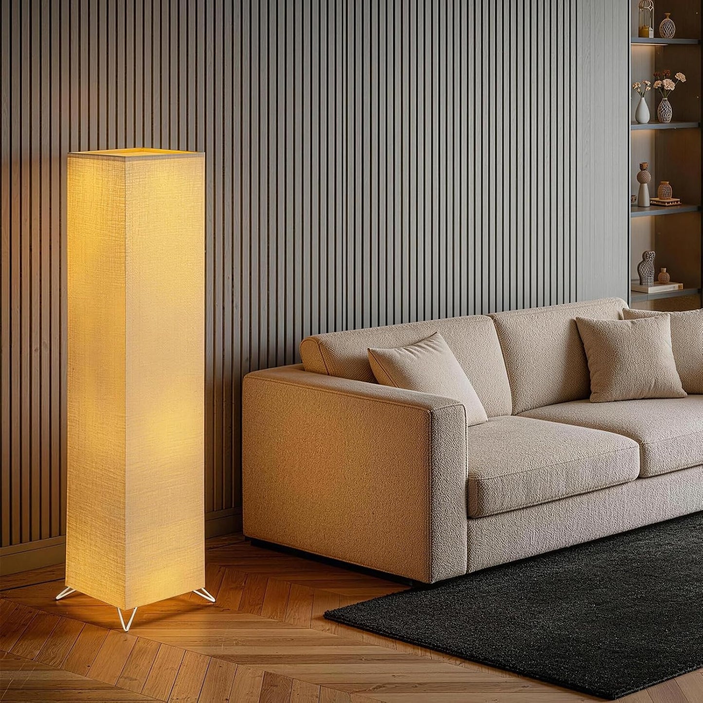 49 Inch Rice Paper Floor Lamp Shade Replacement, Large Japanese Style Standing Light Cover with Iron Supports, Foldable Minimalist Column Lampshade for Bedroom, Living Room, and Office