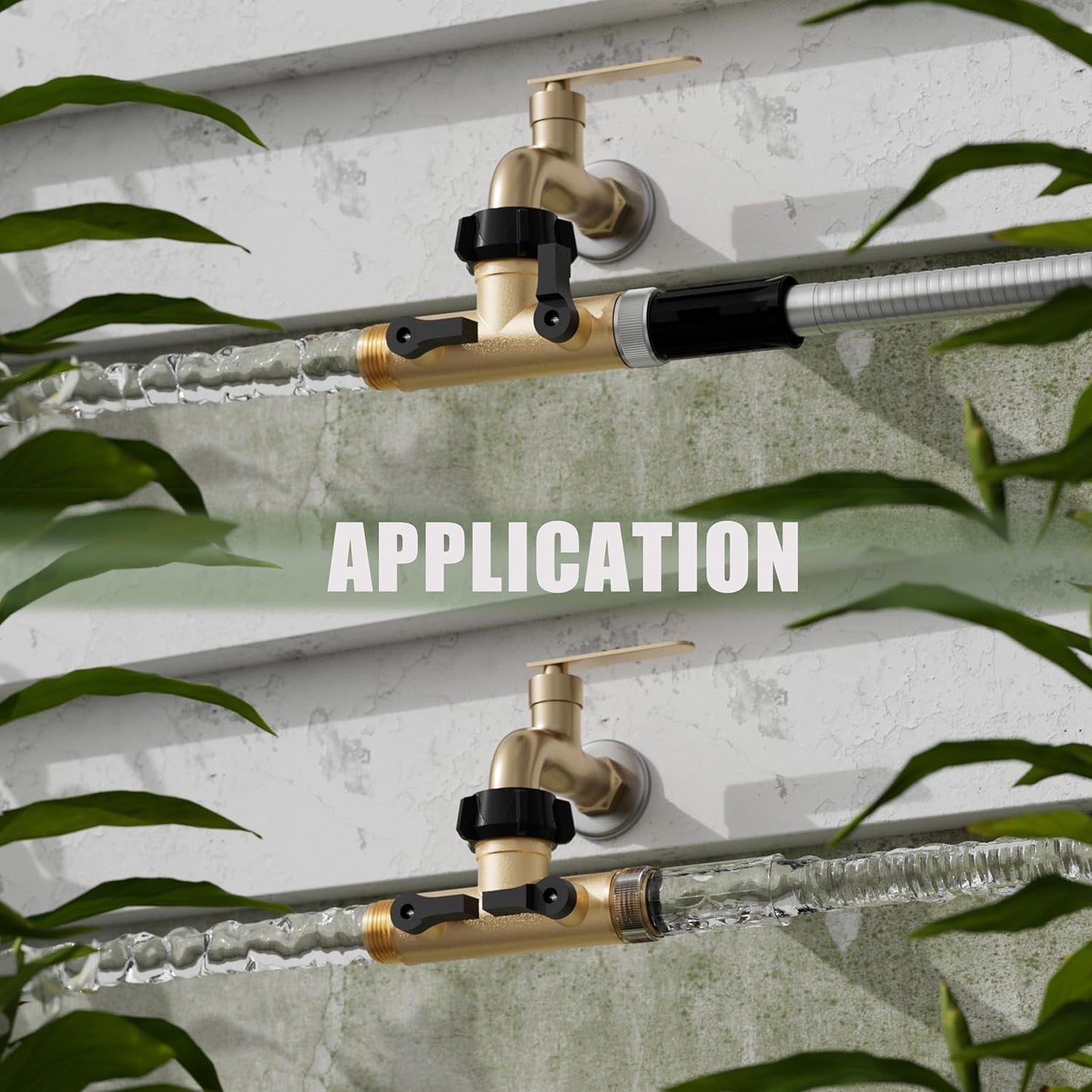 YANWOO Garden Hose Splitter, Heavy Duty Metal 180 Degree T Type with Shut-Off Valves, 3/4" High Flow Spigot Faucet Connectors with 2 Extra Silicone Washers