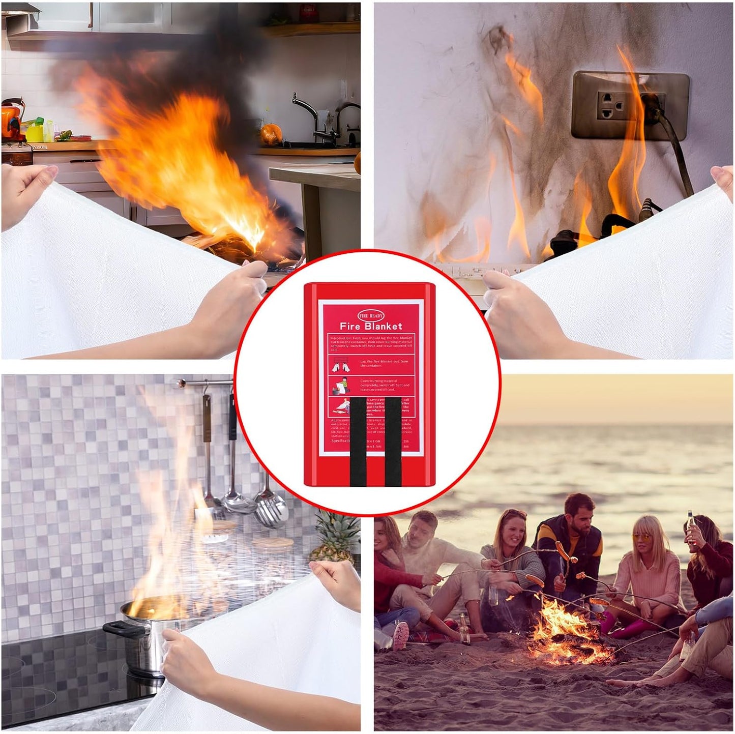 Copkim 4 Packs Fire Blanket with Box - Emergency Fire Suppression Fireproof Flame Retardant Fiberglass Survival Blanket for Home Kitchen Office Warehouse