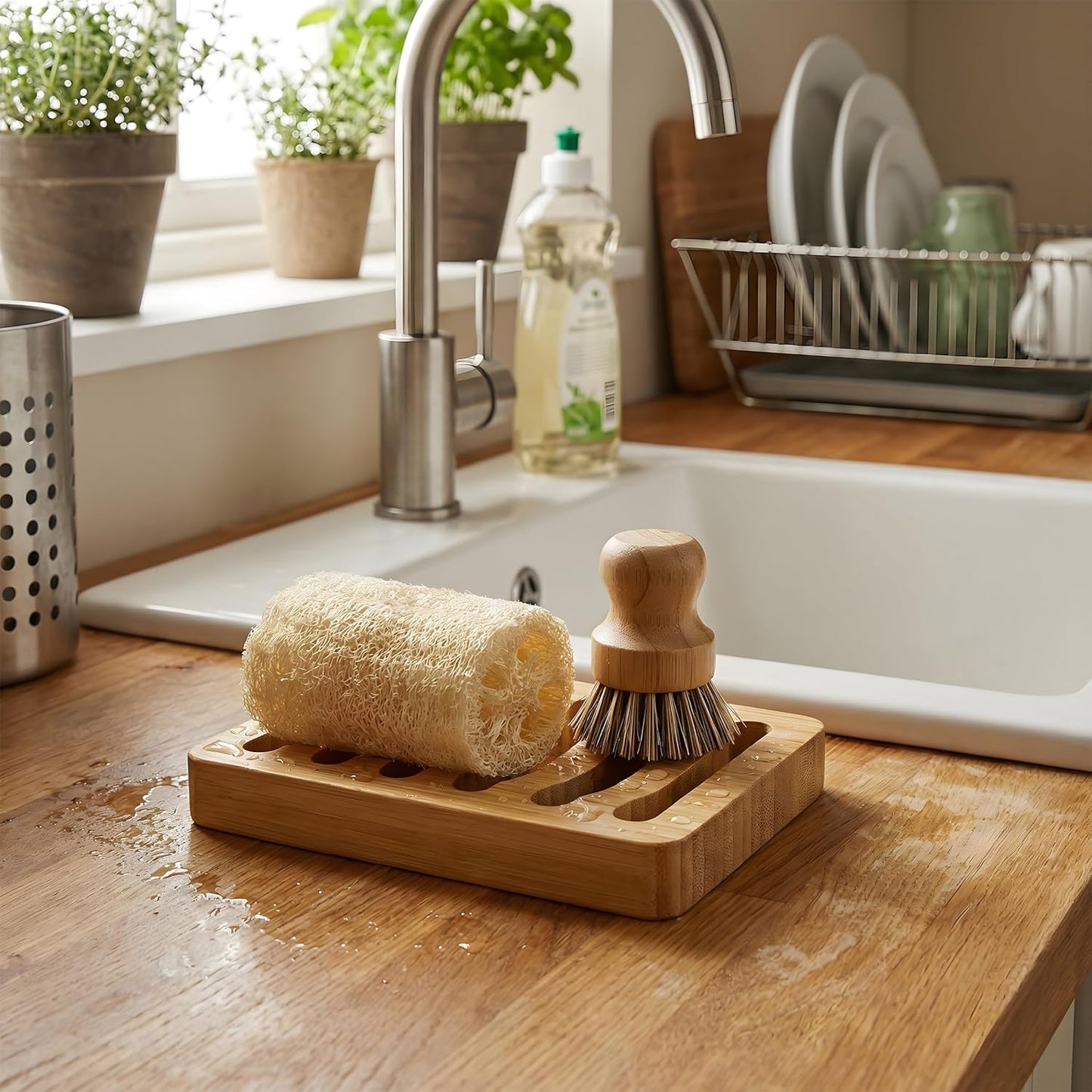 4 Pack Bamboo Soap Dish, Bar Soap Holder Self Draining Soap Dish Natural Bamboo Soap Holder Waterproof Anti-Slip Wooden Soap Dishes for Bar Soap Saver Tray for Shower Bathroom Kitchen Sink Bathtub