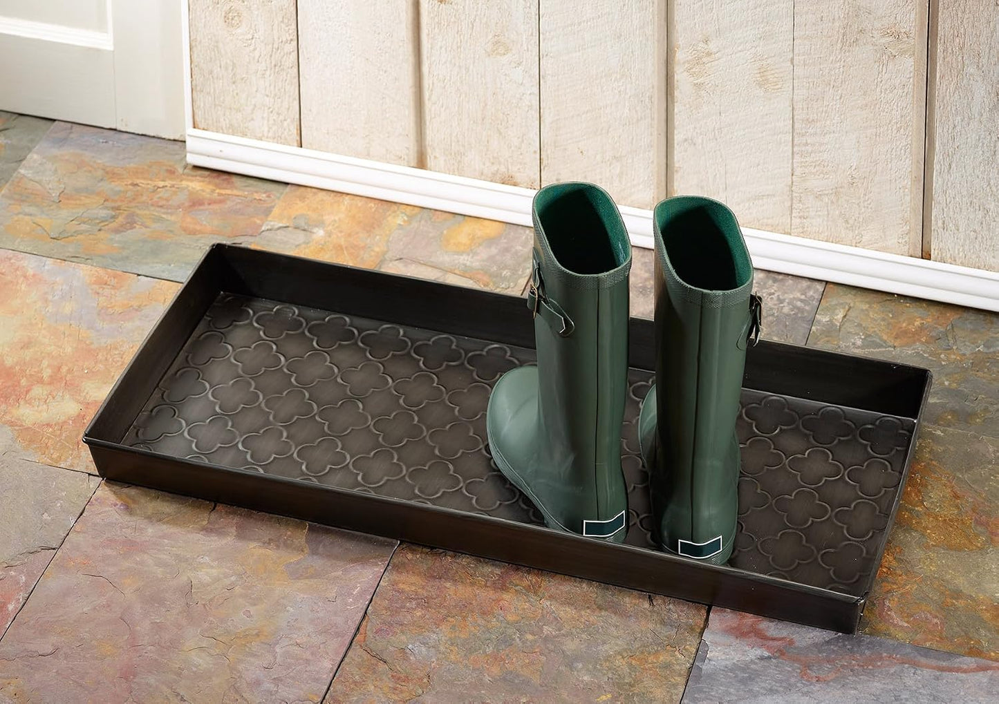 HF by LT Birch Forest Pattern Metal Boot Storage Tray, 30 x 13 inches, Antique Copper Finish