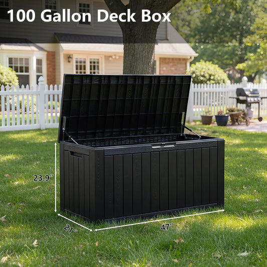 Bifanuo Large Outdoor Deck Box, Waterproof Resin Storage Box with Hydraulic Rods, Lockable Patio Storage Bench with 330 Lbs Load Capacity