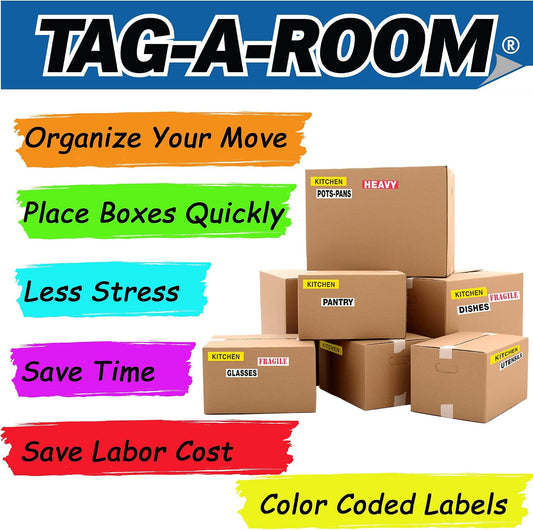 Tag-A-Room Home Moving Labels Color Coded Packing Stickers (60Apartment)