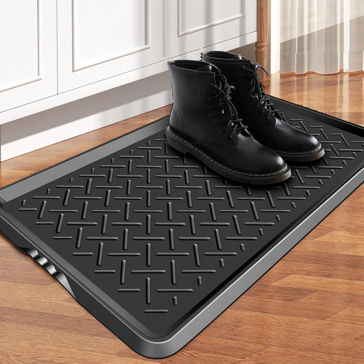 Boot Tray TPE Rubber, Large Shoe Trays for Entryway, Multi-Purpose Boot Mat Tray with Raised Edge, 28.3"x16.1" Rubber Mat for Shoe Organizer Indoor/Outdoor Use (Black)