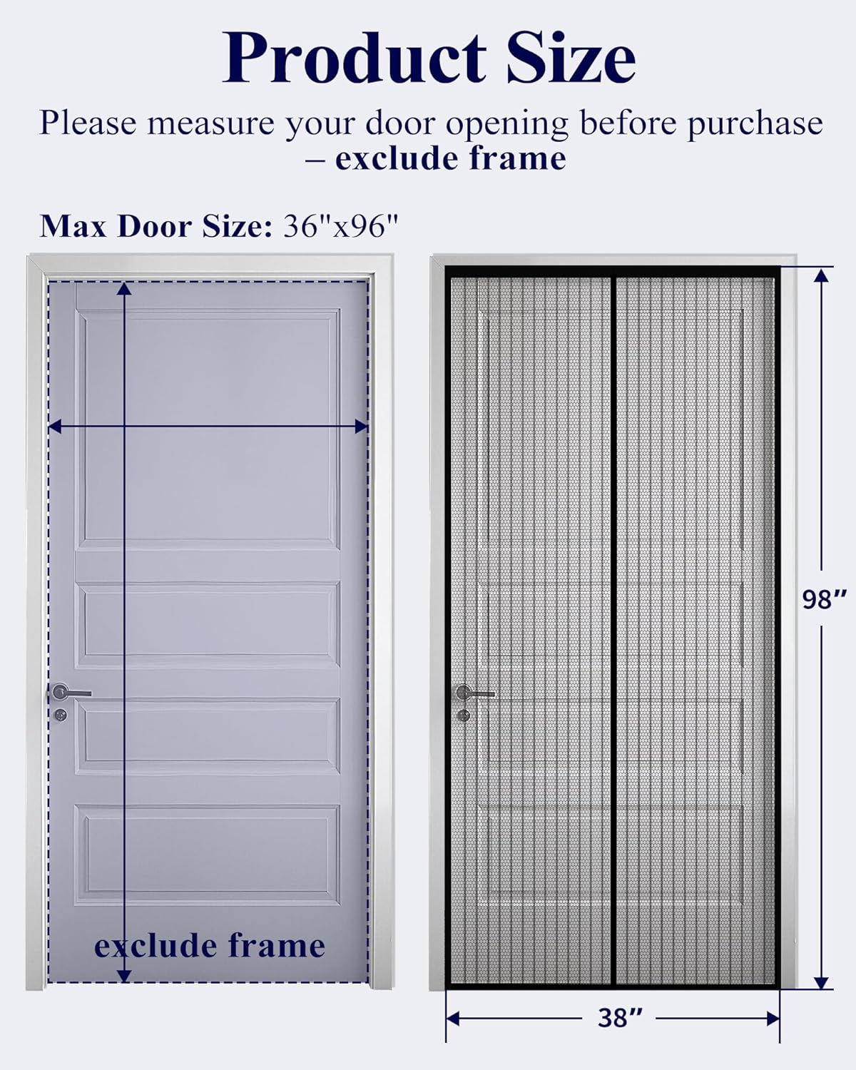 Kitsure Magnetic Screen Door - 38.0 x 82.0 in Retractable Screen Door Mesh for Front Door or Sliding Door, Pet & Kid Friendly, Hands-Free Closure Keeps Bugs Out & Lets Breeze in, Stripe Black