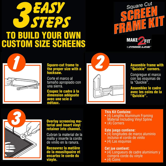 Prime-Line PL 7812 Aluminum Screen Frame Kit, 5/16 Inch x 3/4 Inch x 36 Inch, White (1 Kit)