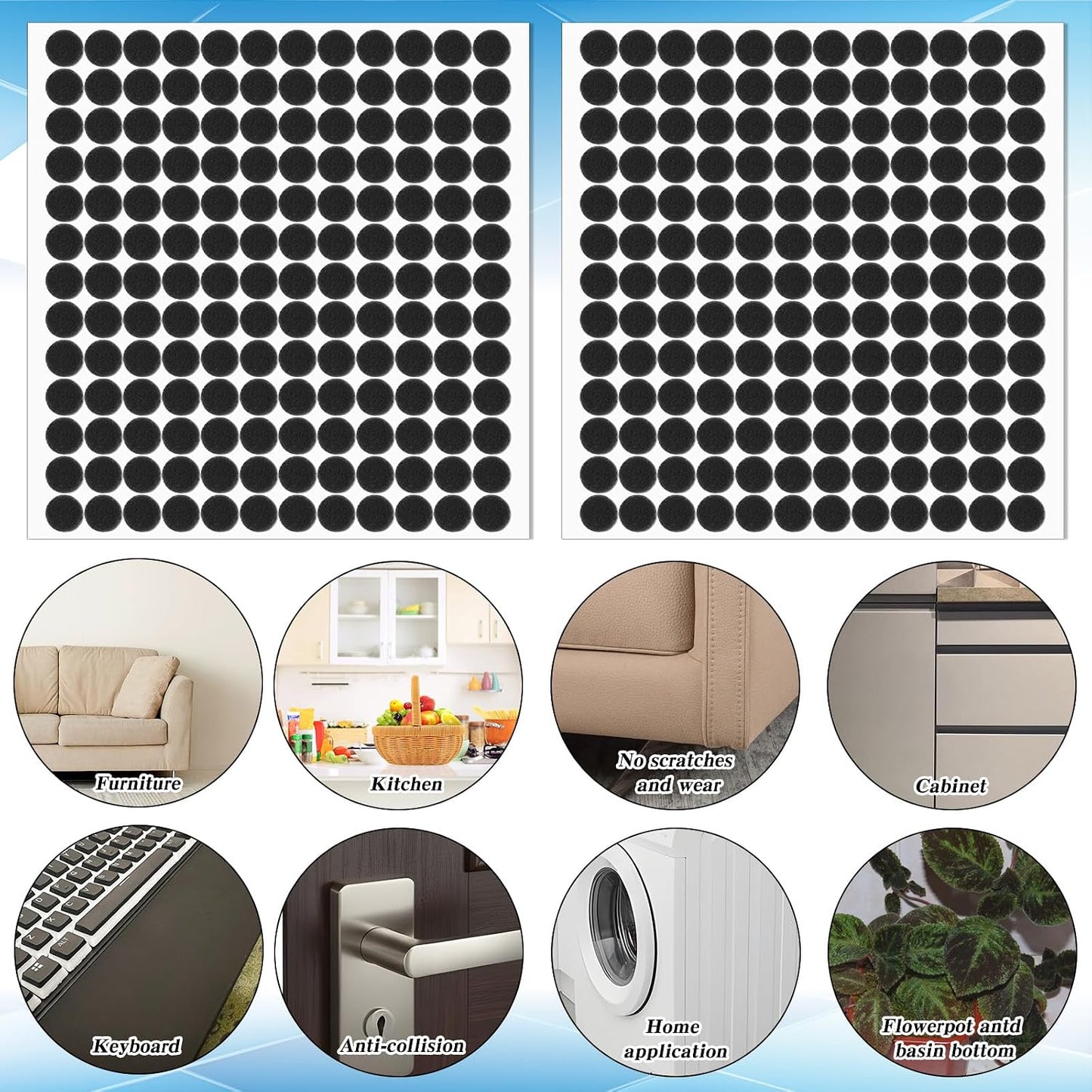 TIESOME 624Pcs Small Felt Pads for Coasters Bottom Dots, 0.39 Inch Self Adhesive Round Felt Pads Cabinet Door Bumpers Cushion Dots Furniture Pads Floor Protectors for Chair Legs Floors, Black