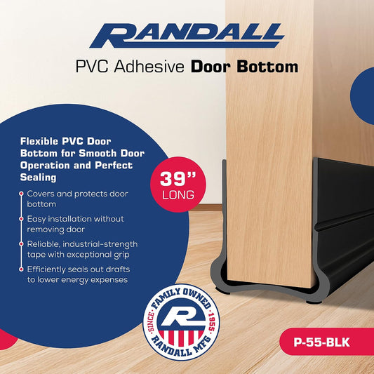 Flexible Adhesive PVC Door Bottom – 39” Long | Fits Standard 1 3/4” Doors | Self Stick Under Door Draft Stopper | Weather Stripping Seal for Noise, Dust, Air & Bug Protection (White, 39" Long)