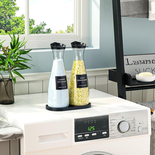 Galasily 2 Pack Laundry Detergent Dispenser Container with Tray, 54OZ Liquid Laundry Soap Dispenser with Labels