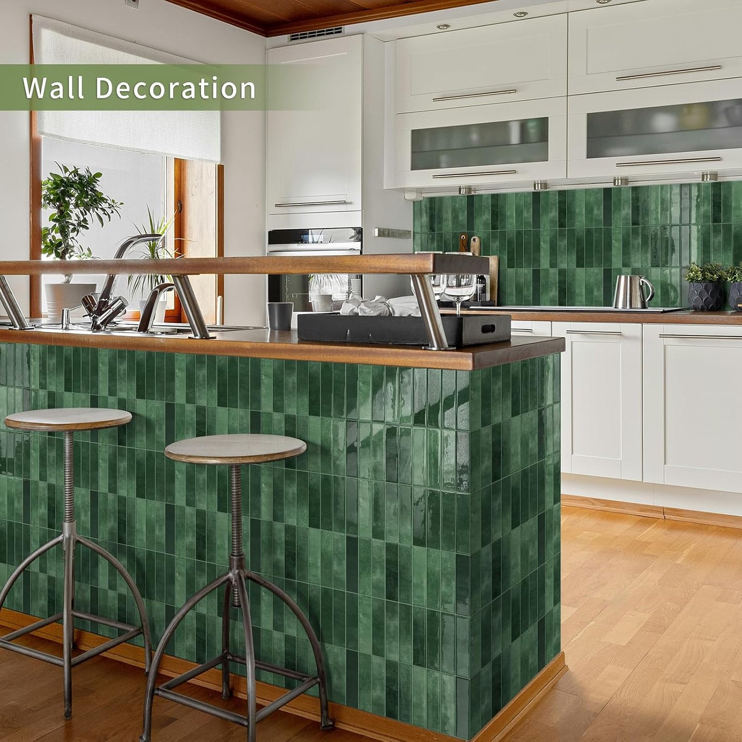 10 Sheets Upgraded Thicker Design Subway Tile Peel and Stick Backsplash | 12”×12”Self Adhesive Wall Tiles Stick on Back Splash for Kitchen,Bathroom,Camper(Forest Green)