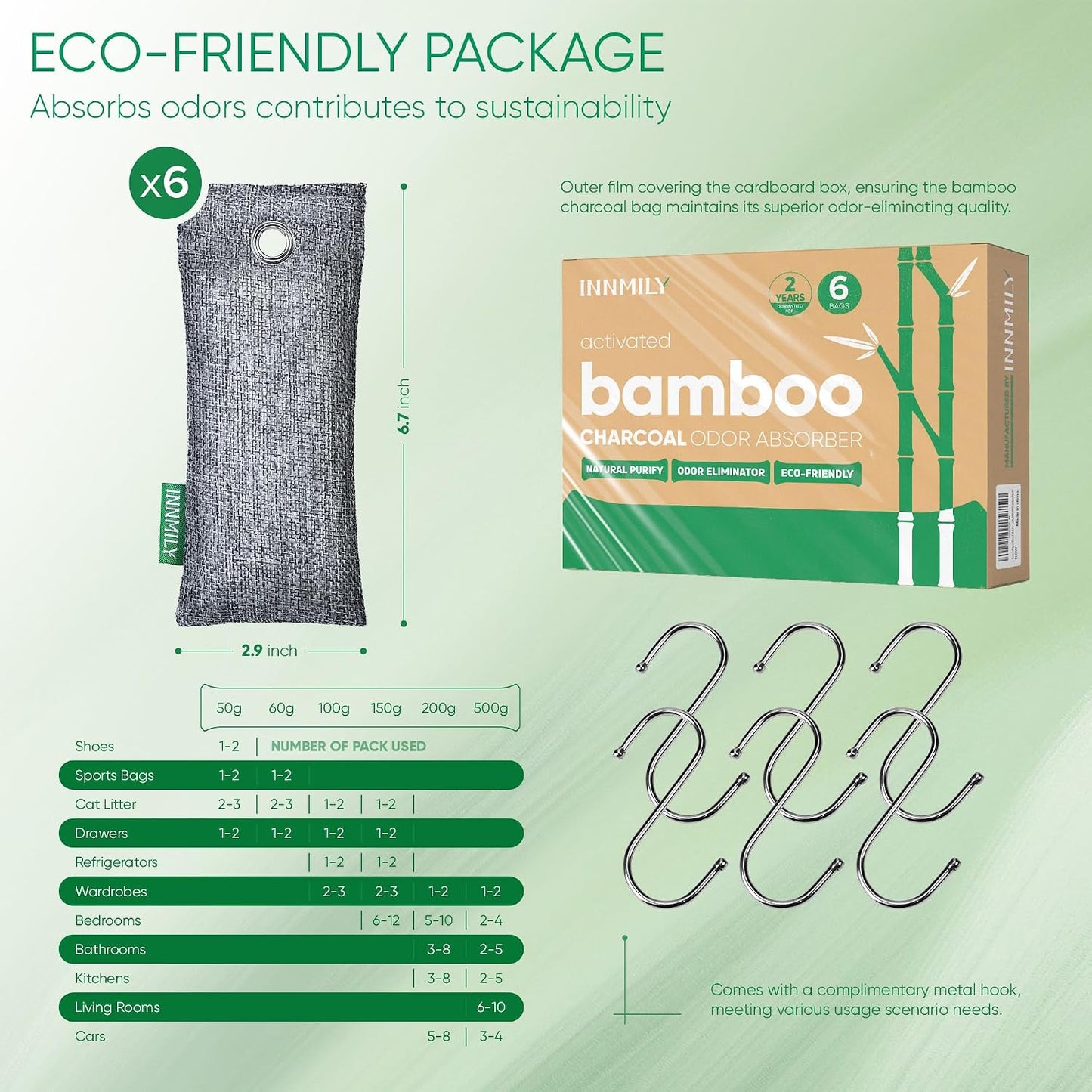 Activated Charcoal Odor Absorber,6 Pack Nature Odor Eliminator for Shoes, Bamboo Charcoal Air Purifying Bags,Shoe Deodorizer and Moisture Absorbers for Fresh Sneakers,Shoe Smell Remover
