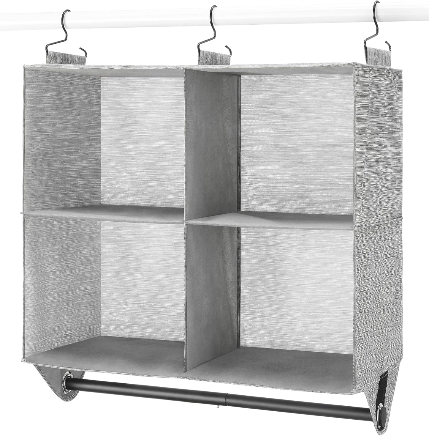Whitmor 4 Section Fabric Closet Organizer Shelving with Built In Chrome Garment Rod