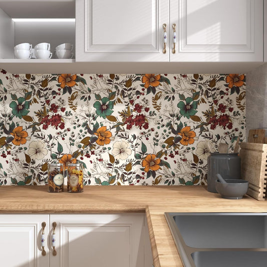 Danodoi Yellow Floral Wallpaper Peel and Stick Vinyl Wallpaper Stick and Peel Colorful Contact Paper for Cabinets Waterproof Self Adhesive Wall Paper for Kitchen Countertop Wall 17.5" x 118"